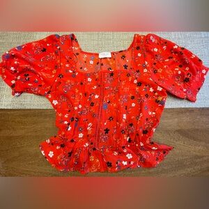 Sienna Sky Red Puff Sleeve Ruffled Blouse